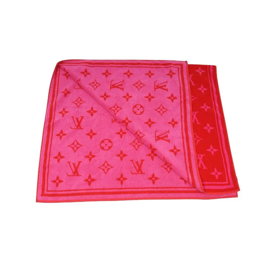 Louis Vuitton Beach Bath Towel Red Pink Drap De Bain Monogram M78643 Cotton